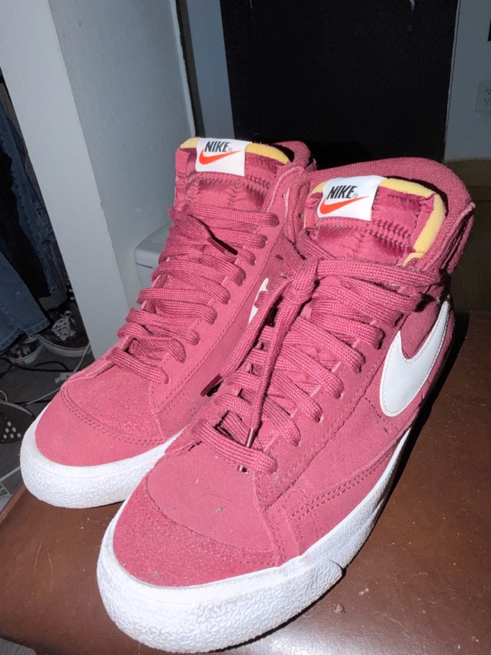 Nike Women’s Rose Pink High-Top Sneakers with White Swoosh